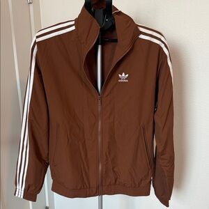 Adidas Women's Brown Windbreaker with White Stripes